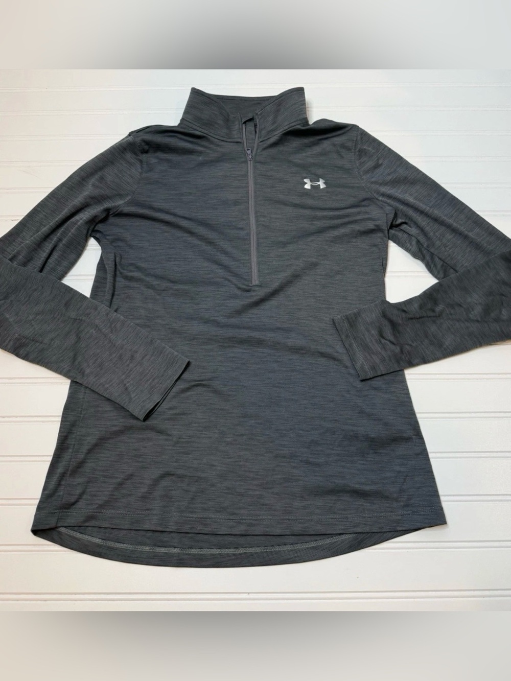 Under Armour Women UA 1/4 Zip Gray Top Fitted Large Shirt Running Pullover 1833